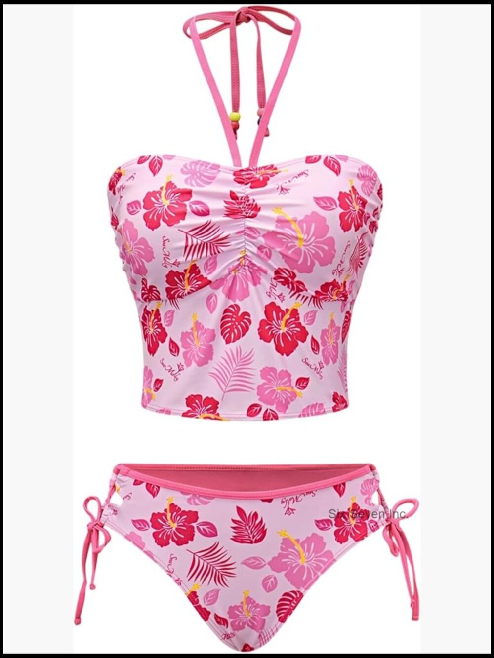 Tankini Set 2 Piece Bikini Halter Ruched Strapless Top Side Tie Bottoms